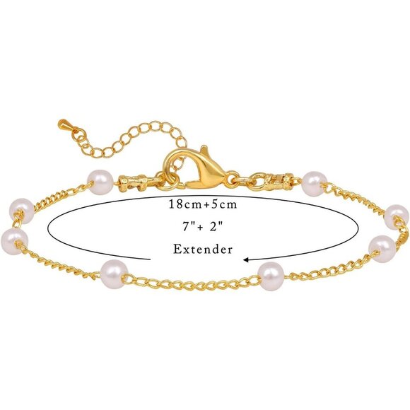 Gift-Ready Gold/Silver Pearl Bracelet - Adjustable 7" Length for All Occasions - Picture 6 of 8